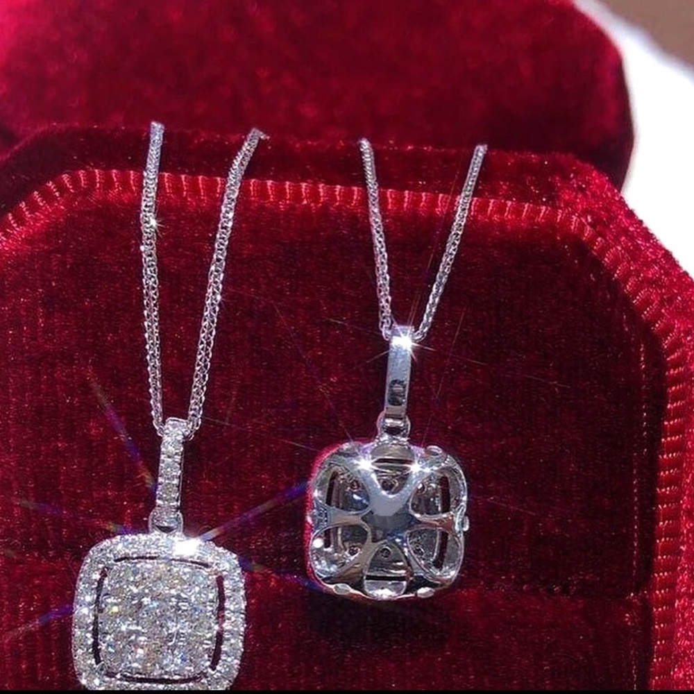 Silver Crystal Dainty Square Necklace - Picture 4 of 6